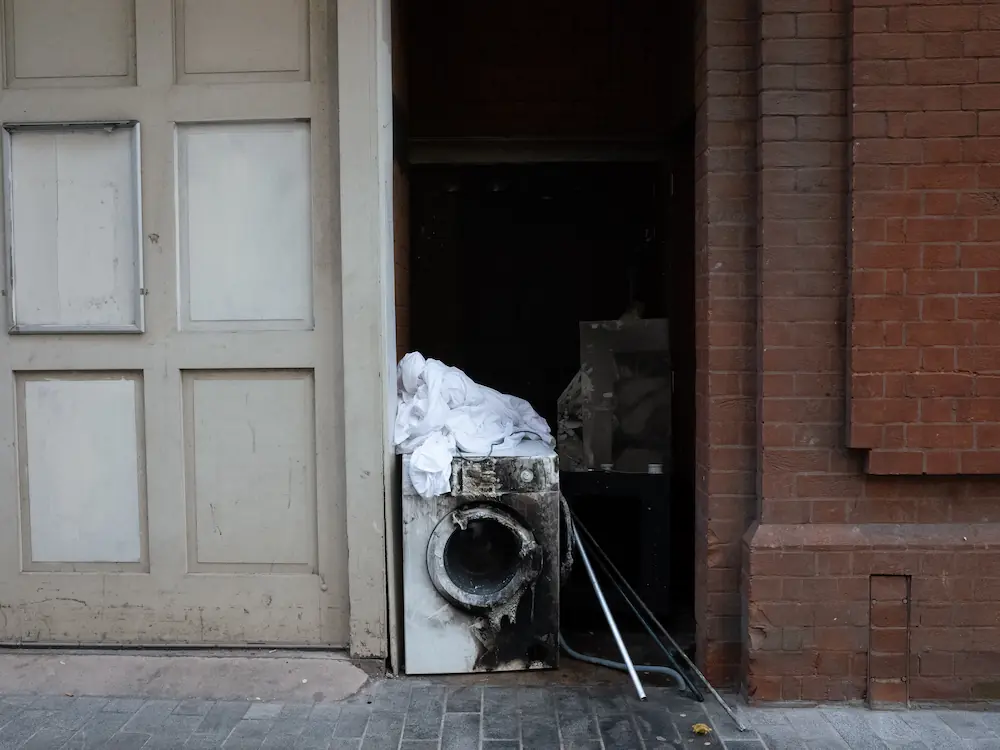 A big sofa leave upside down in street