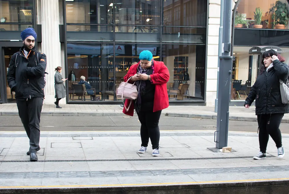 a couple walking in the city center