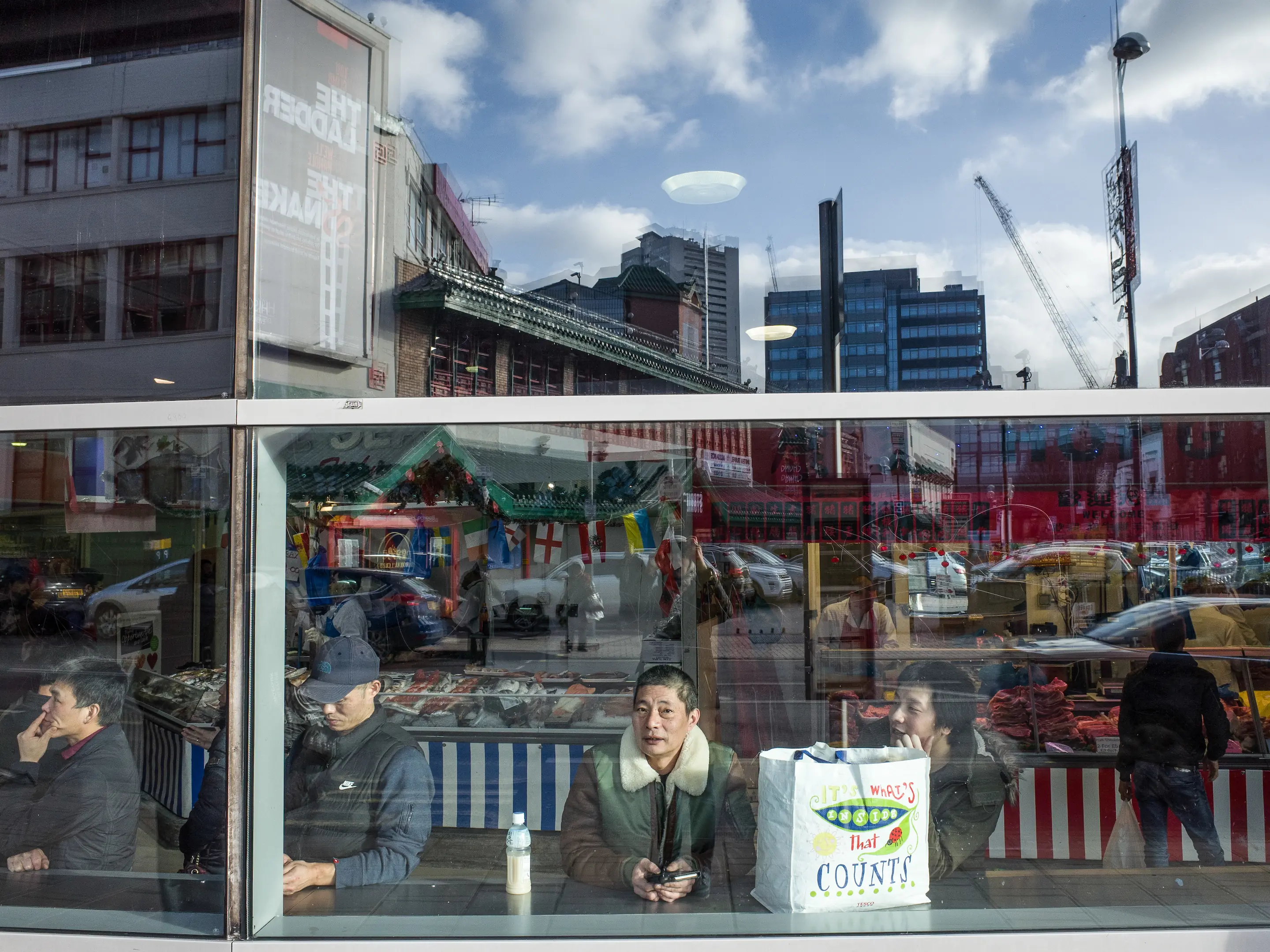 reflection on the glass of indoor market