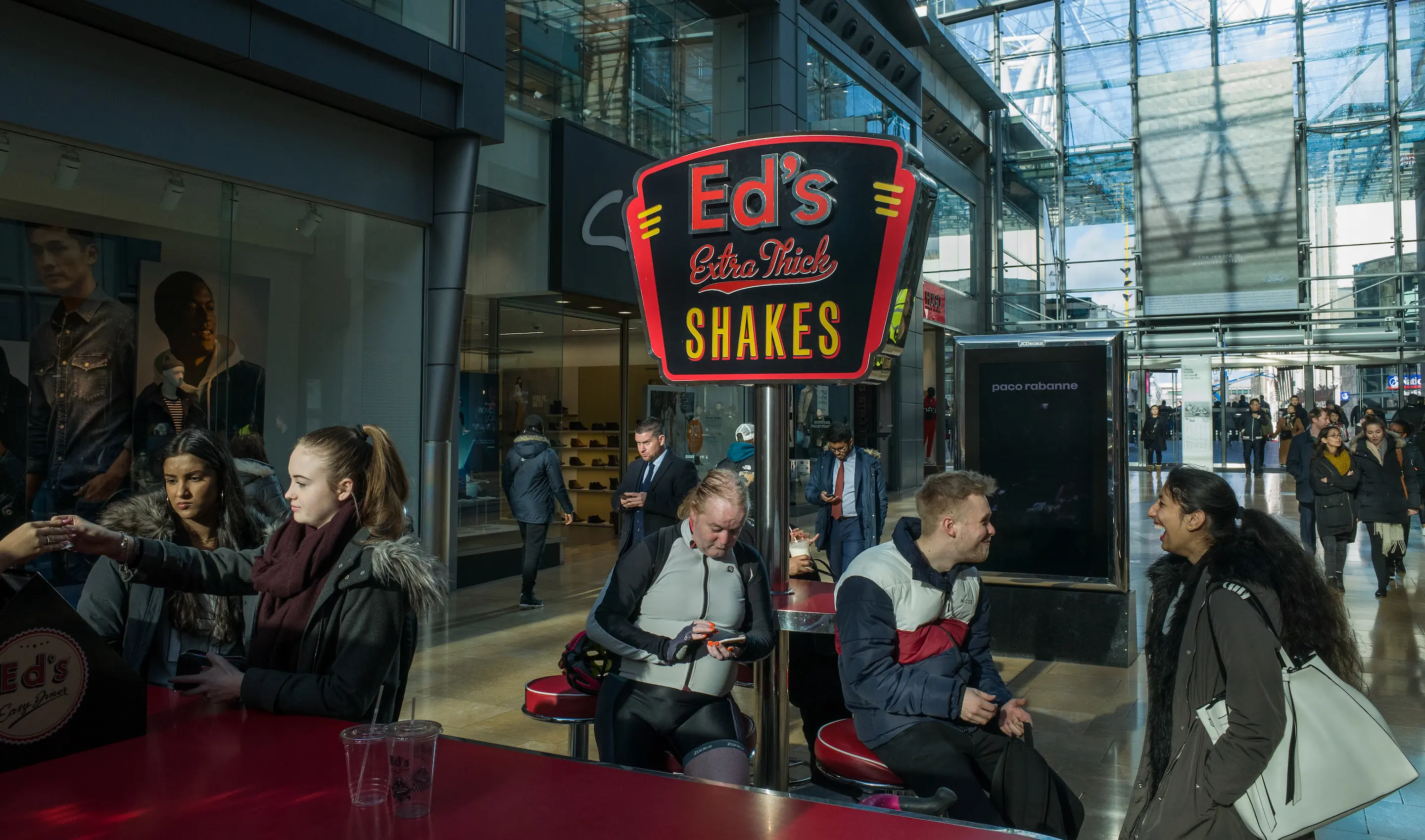 reflection on the glass of indoor market